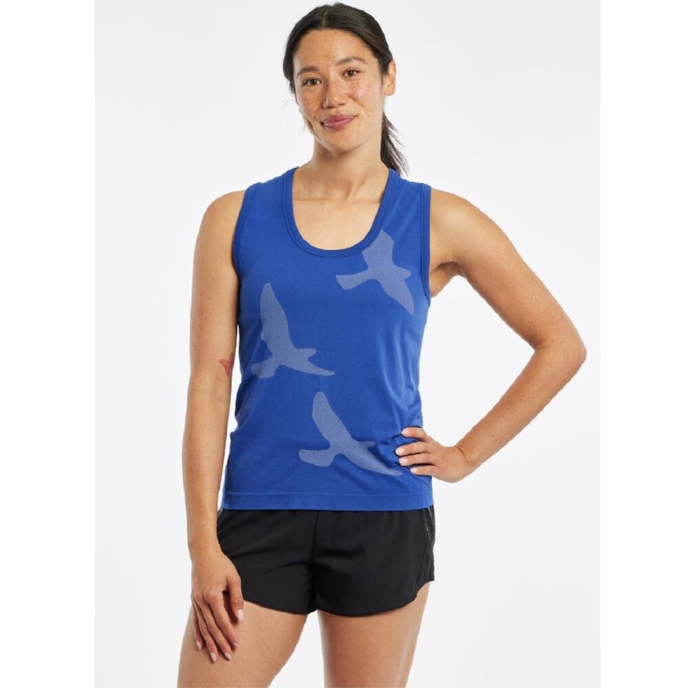 Oiselle Altitude Tank XS – Deep Blue Bird Graphic | NWT Seamless Running Top